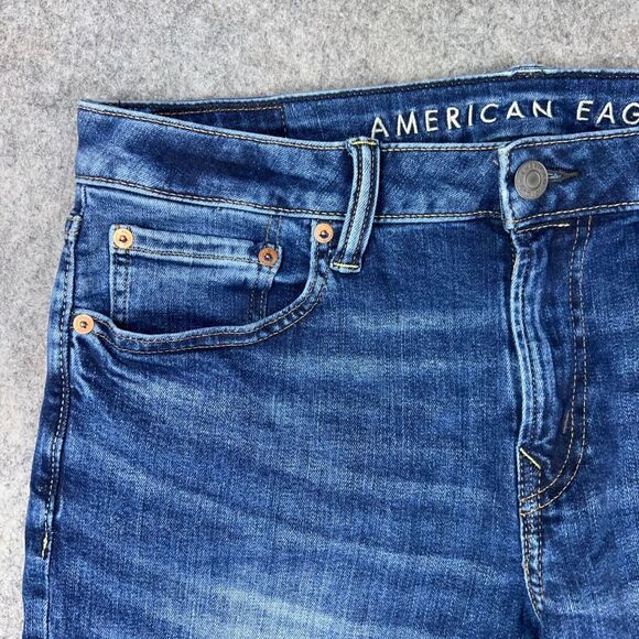 American Eagle Jeans Mens 32x34 Blue Slim Straight Stretch Whiskered Denim Pants - Picture 3 of 13